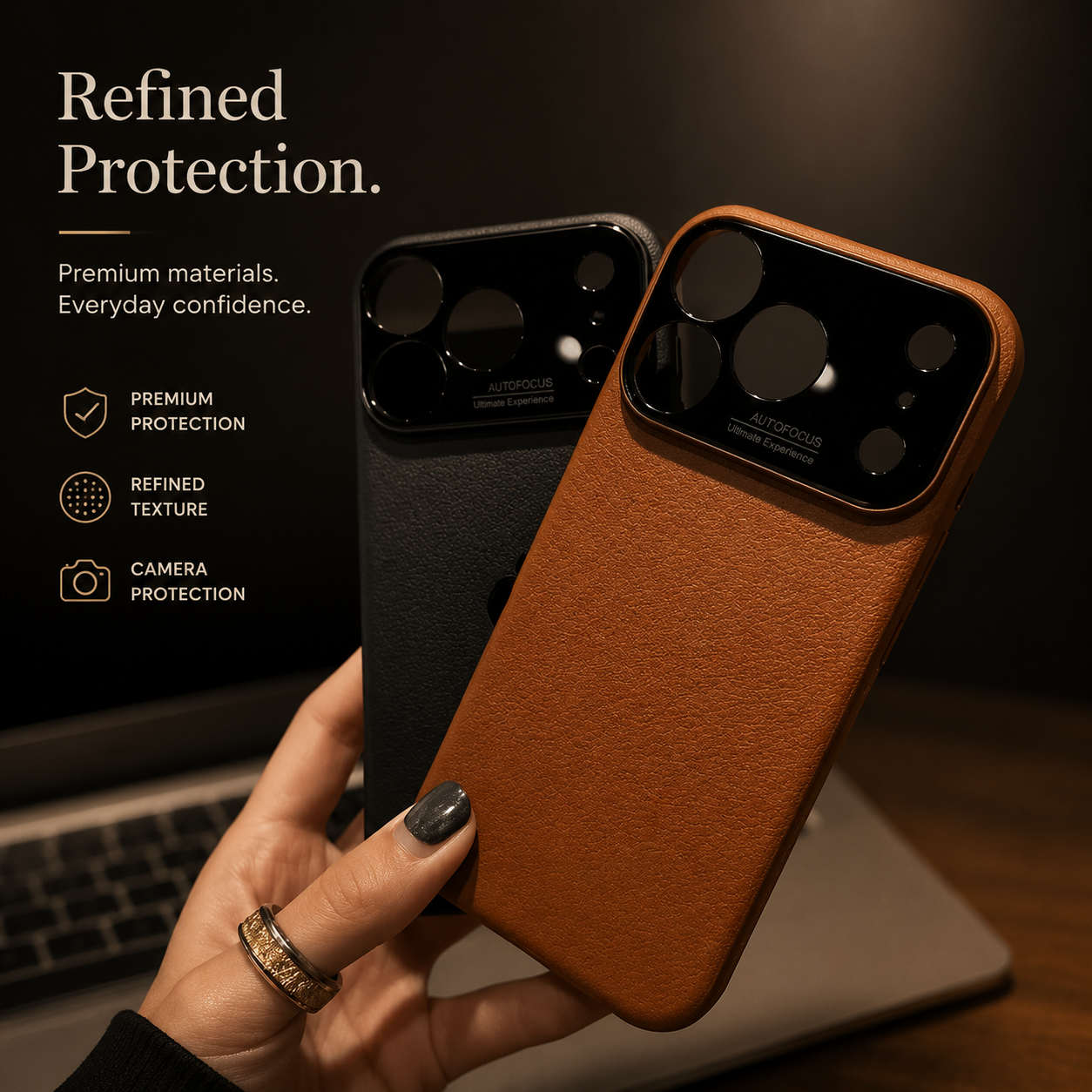 Premium iPhone Case MagSafe Compatible Leather Cover Side Vent Cooling Slim Half Wrapped Anti Fingerprint Non Slip Shockproof Protective Design