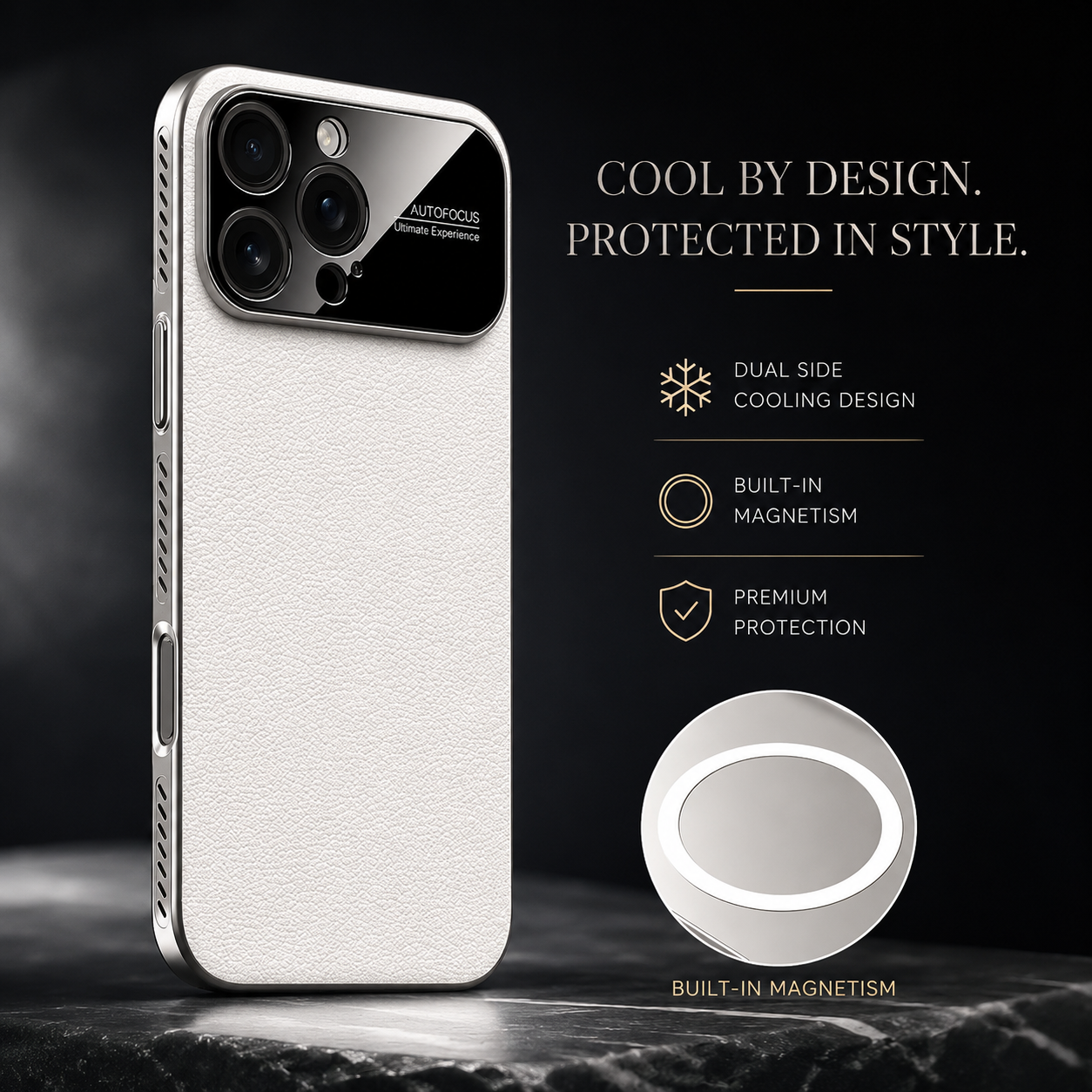 Premium iPhone Case MagSafe Compatible Leather Cover Side Vent Cooling Slim Half Wrapped Anti Fingerprint Non Slip Shockproof Protective Design