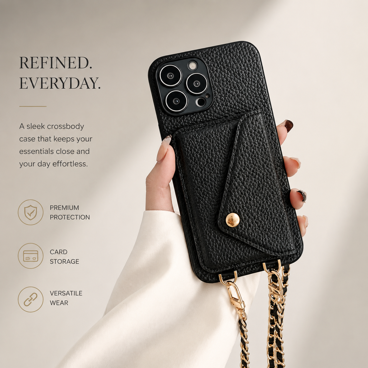 Premium iPhone Case MagSafe Compatible Leather Crossbody Wallet Cover Card Holder Strap Magnetic Shockproof Protective Camera Lens Guard Slim Design
