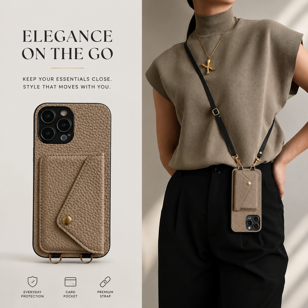 Premium iPhone Case MagSafe Compatible Leather Crossbody Wallet Cover Card Holder Strap Magnetic Shockproof Protective Camera Lens Guard Slim Design