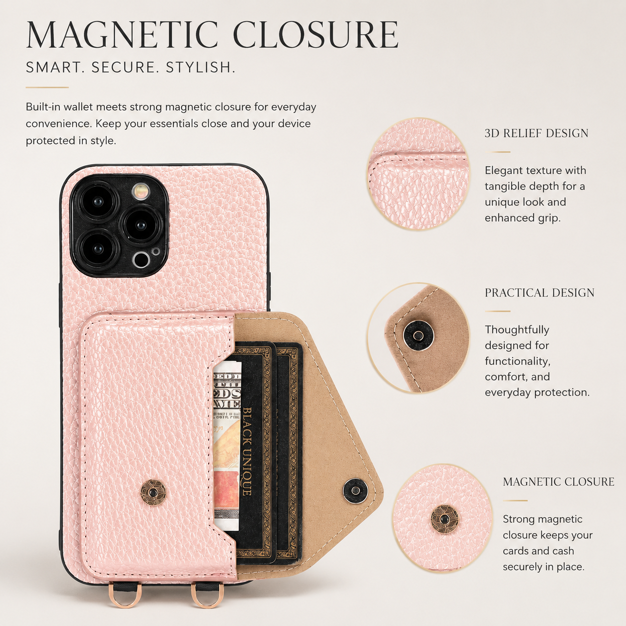 Premium iPhone Case MagSafe Compatible Leather Crossbody Wallet Cover Card Holder Strap Magnetic Shockproof Protective Camera Lens Guard Slim Design