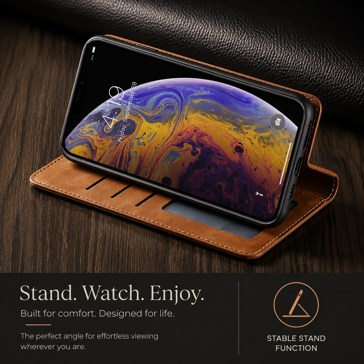 Premium iPhone Case MagSafe Compatible Leather Flip Wallet Cover Card Holder Magnetic Stand Shockproof Protective Camera Lens Guard Slim Design