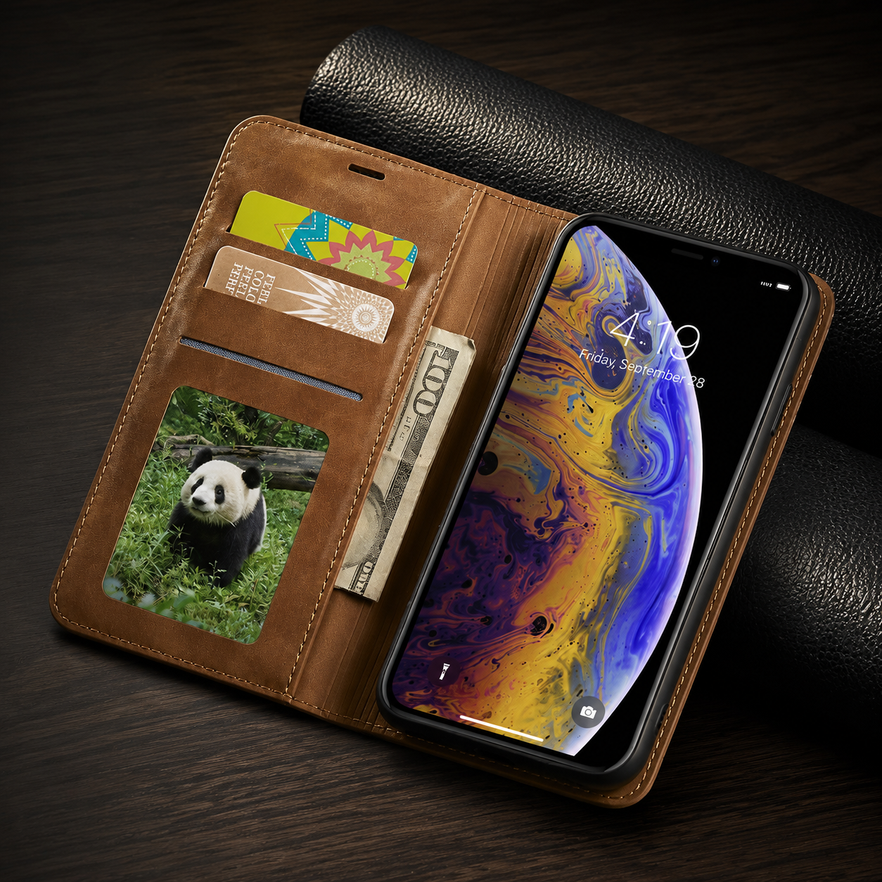 Premium iPhone Case MagSafe Compatible Leather Flip Wallet Cover Card Holder Magnetic Stand Shockproof Protective Camera Lens Guard Slim Design