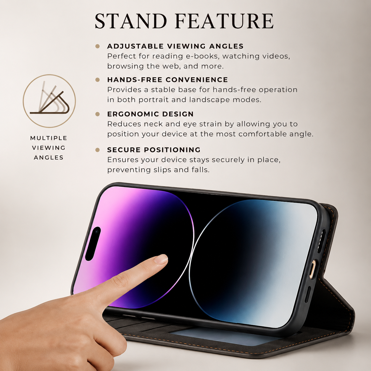 Premium iPhone Case MagSafe Compatible Leather Flip Wallet Cover Card Holder Magnetic Stand Shockproof Protective Camera Lens Guard Slim Design