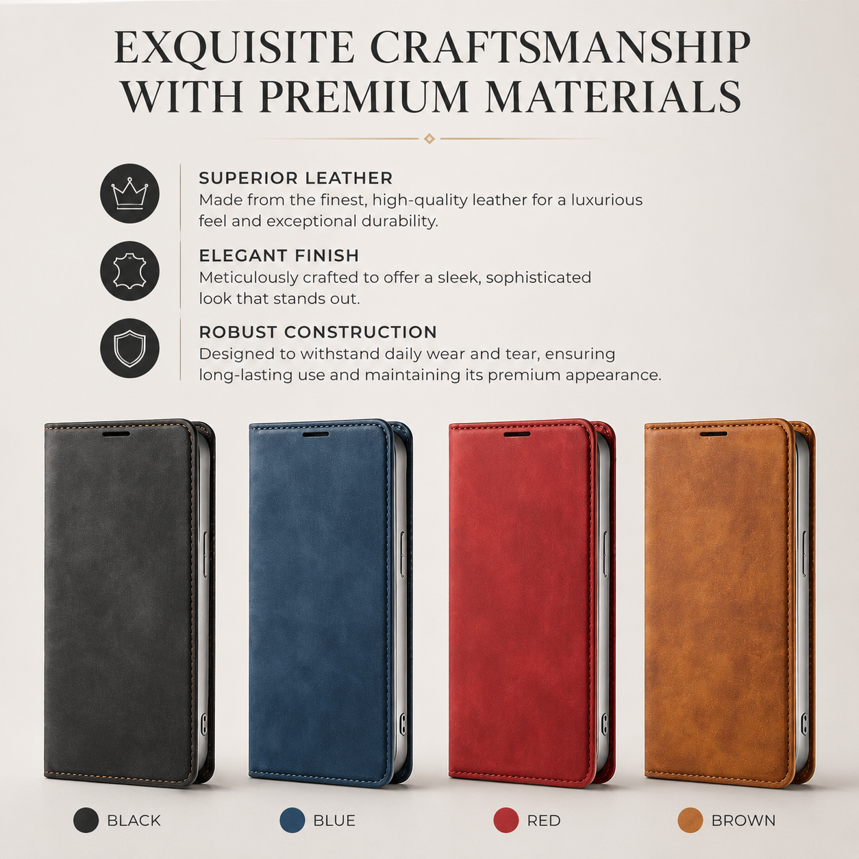 Premium iPhone Case MagSafe Compatible Leather Flip Wallet Cover Card Holder Magnetic Stand Shockproof Protective Camera Lens Guard Slim Design