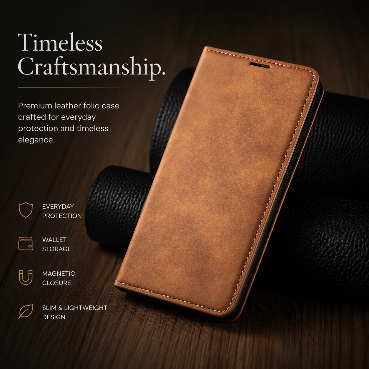 Premium iPhone Case MagSafe Compatible Leather Flip Wallet Cover Card Holder Magnetic Stand Shockproof Protective Camera Lens Guard Slim Design