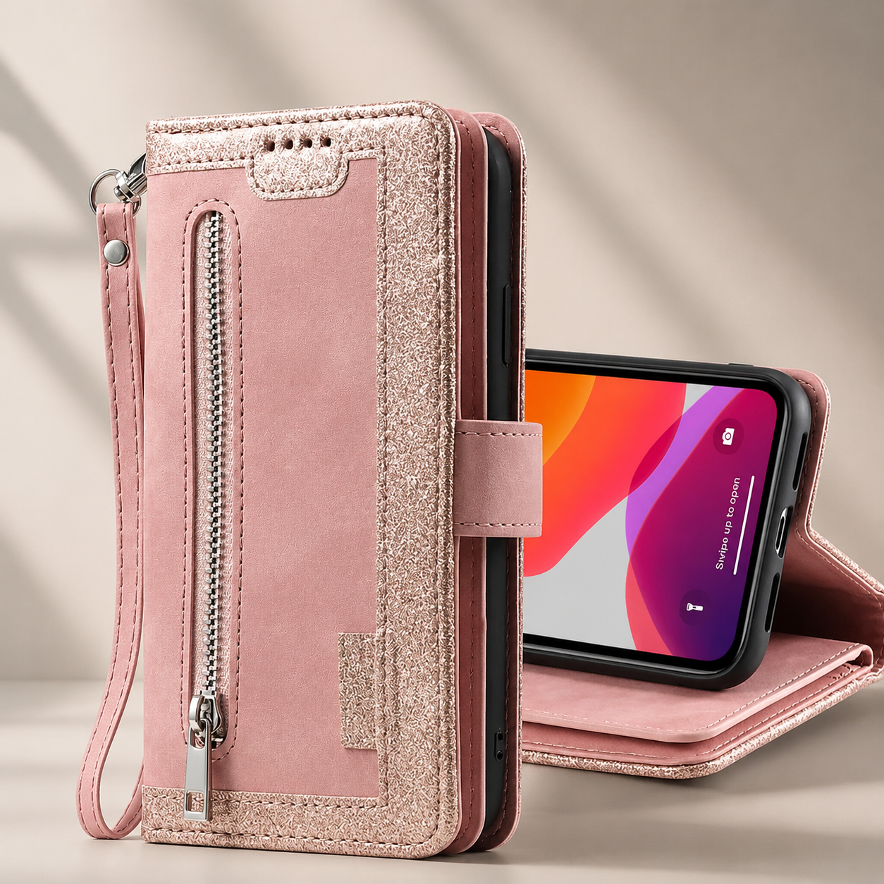 Premium iPhone Case MagSafe Compatible Leather Flip Wallet Cover Zipper Card Holder Strap Stand Magnetic Shockproof Camera Lens Protection Slim Design