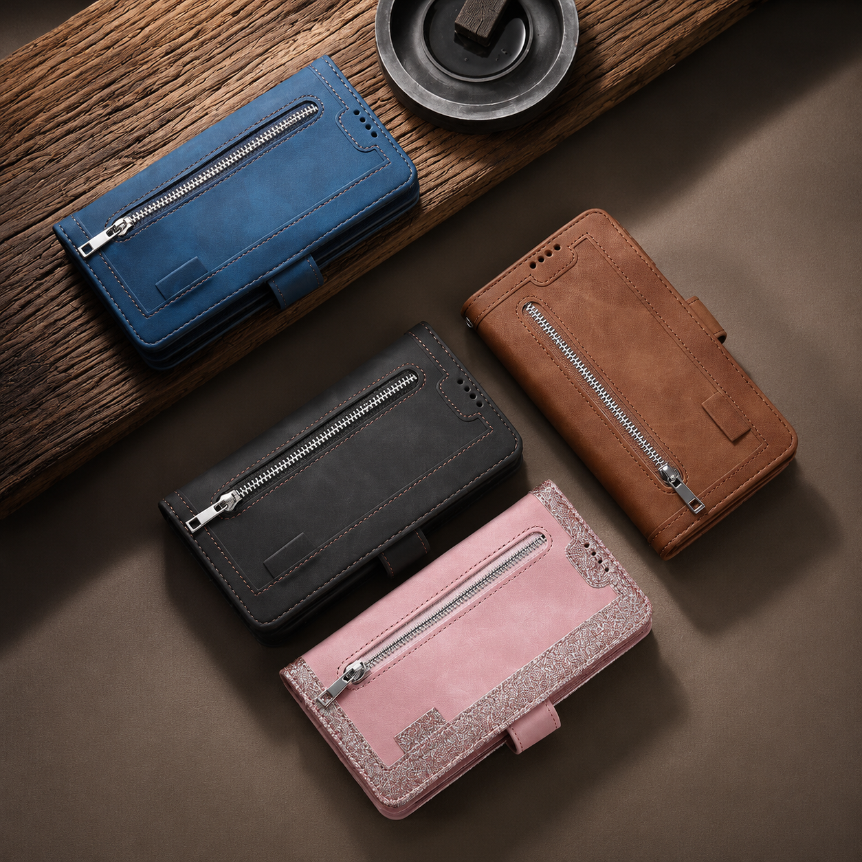 Premium iPhone Case MagSafe Compatible Leather Flip Wallet Cover Zipper Card Holder Strap Stand Magnetic Shockproof Camera Lens Protection Slim Design