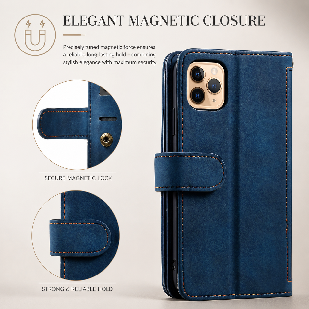 Premium iPhone Case MagSafe Compatible Leather Flip Wallet Cover Zipper Card Holder Strap Stand Magnetic Shockproof Camera Lens Protection Slim Design