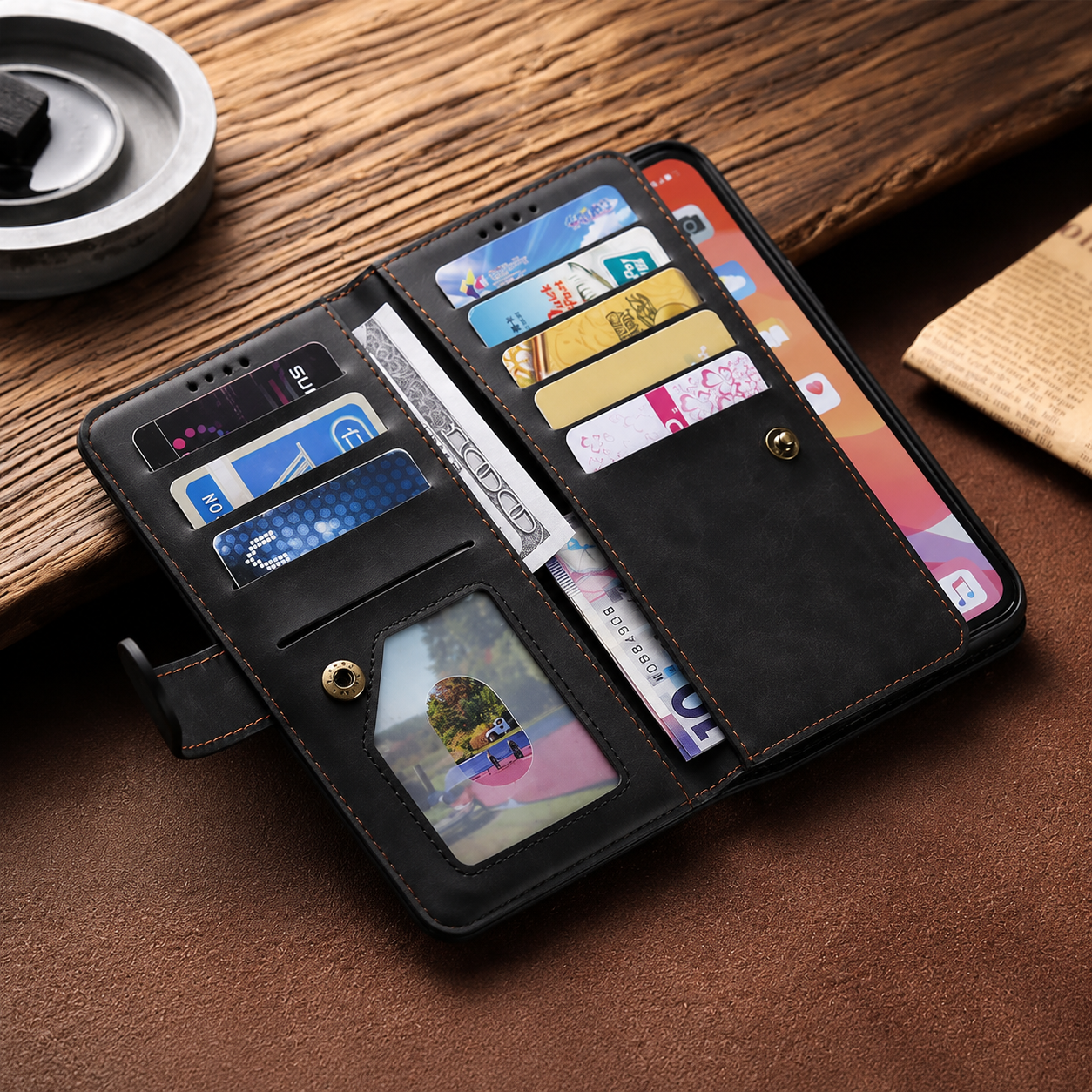 Premium iPhone Case MagSafe Compatible Leather Flip Wallet Cover Zipper Card Holder Strap Stand Magnetic Shockproof Camera Lens Protection Slim Design