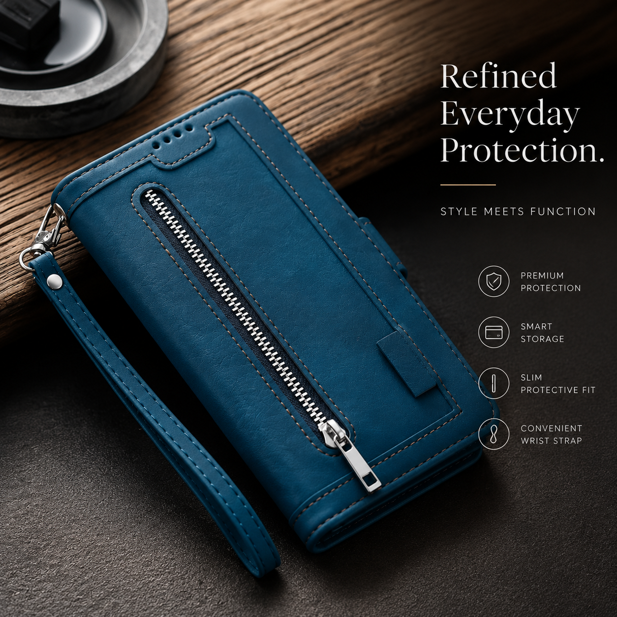 Premium iPhone Case MagSafe Compatible Leather Flip Wallet Cover Zipper Card Holder Strap Stand Magnetic Shockproof Camera Lens Protection Slim Design
