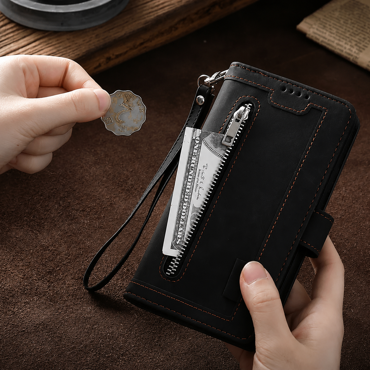 Premium iPhone Case MagSafe Compatible Leather Flip Wallet Cover Zipper Card Holder Strap Stand Magnetic Shockproof Camera Lens Protection Slim Design