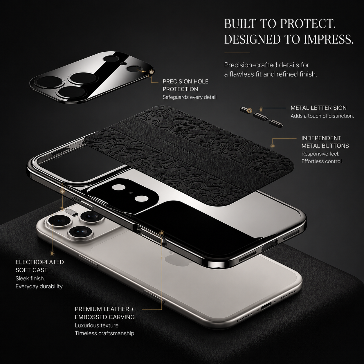 Premium iPhone Case MagSafe Compatible Leather TPU Cover Electroplated Frame Dual Layer Shockproof Anti Fingerprint Non Slip Slim Protective Design