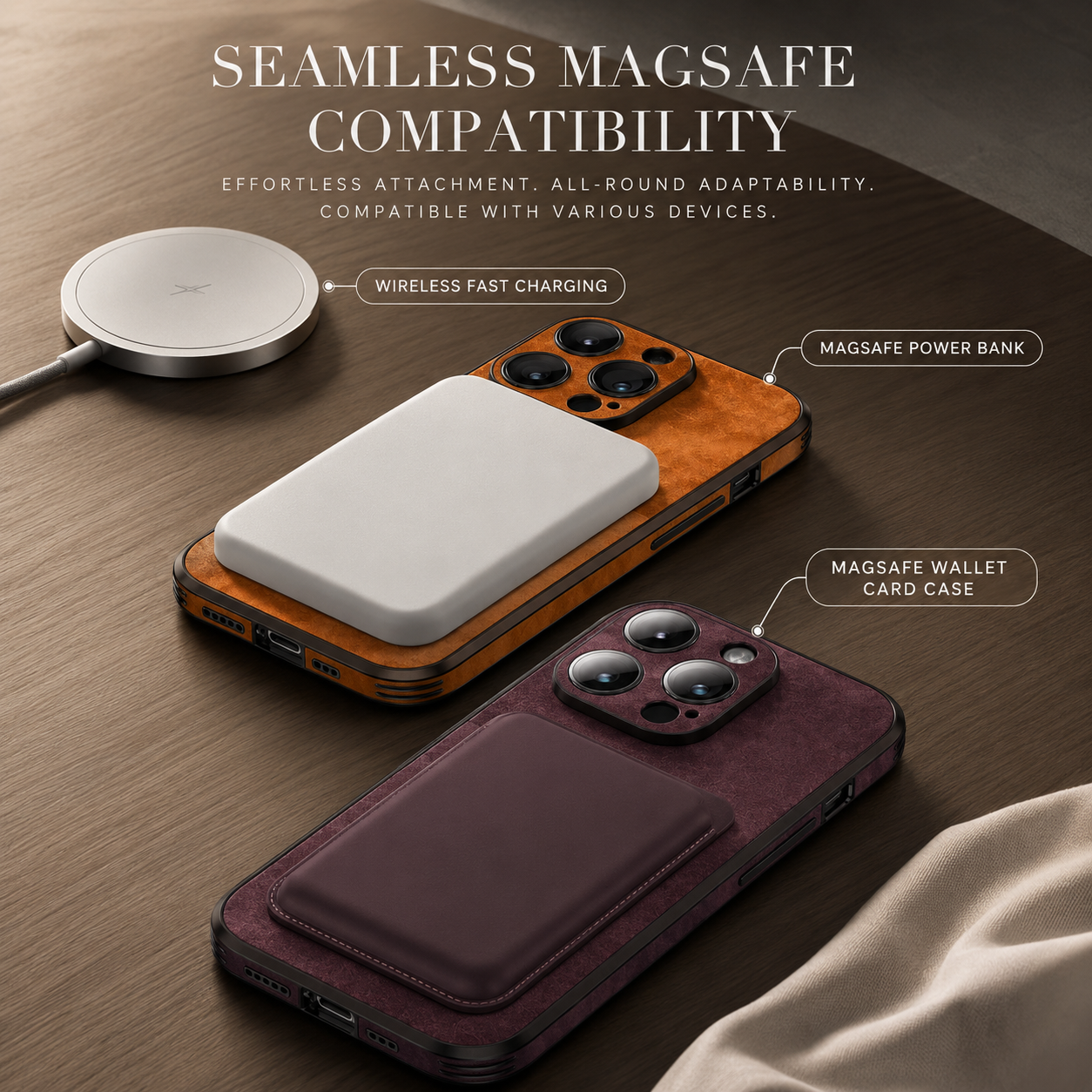 Premium iPhone Case MagSafe Compatible Leather Texture Silicone Bumper Cover Magnetic Shockproof Protective Camera Lens Guard Slim Full Coverage Design
