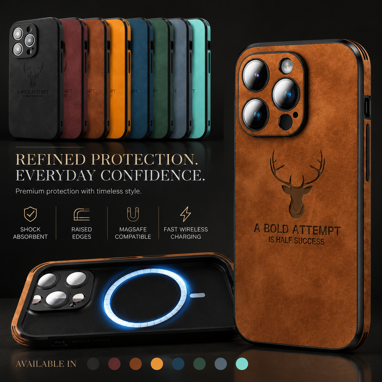 Premium iPhone Case MagSafe Compatible Leather Texture Silicone Bumper Cover Magnetic Shockproof Protective Camera Lens Guard Slim Full Coverage Design