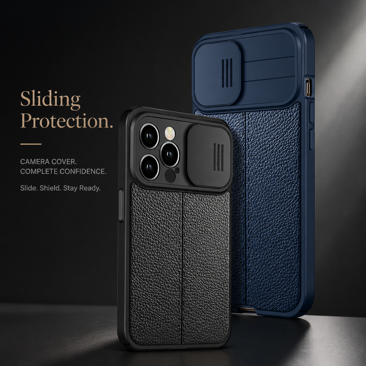 Premium iPhone Case MagSafe Compatible Leather Texture Sliding Camera Cover Magnetic Cover Shockproof Protective Lens Guard Slim Design