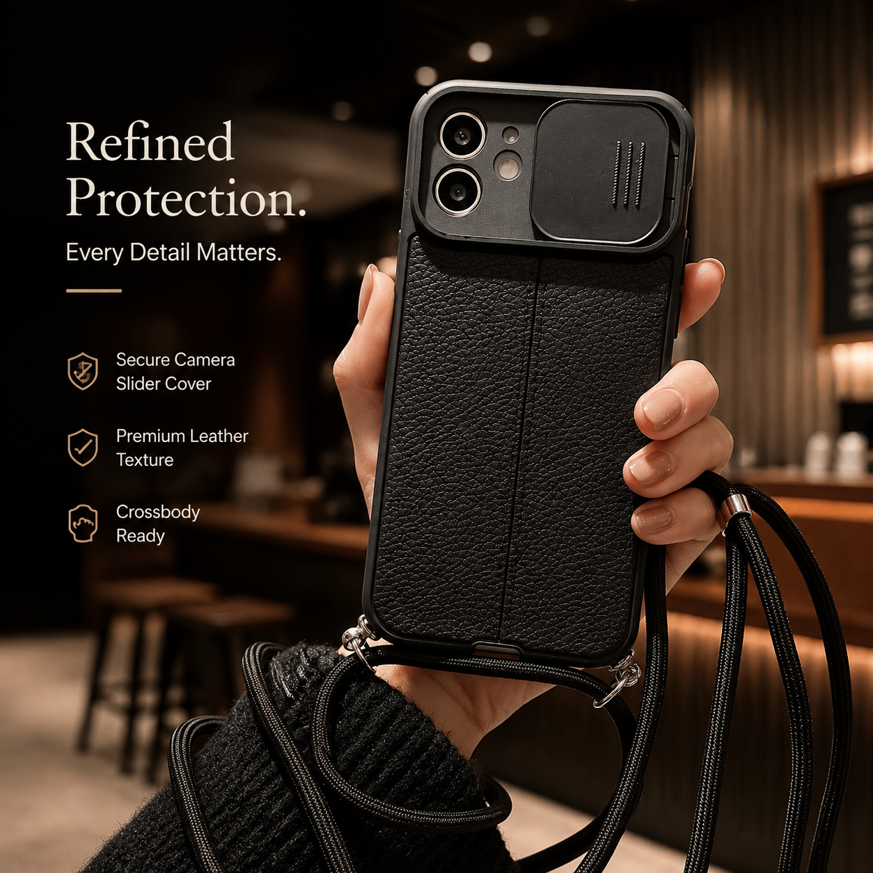Premium iPhone Case MagSafe Compatible Leather Texture Sliding Camera Cover Magnetic Cover Shockproof Protective Lens Guard Slim Design
