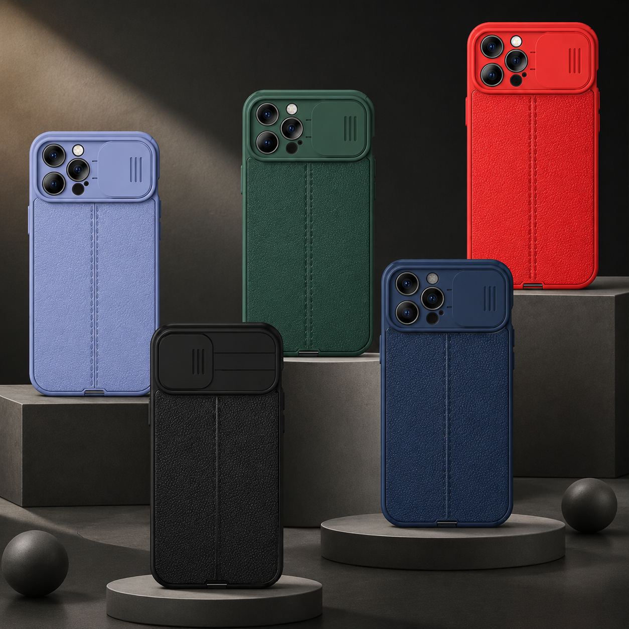 Premium iPhone Case MagSafe Compatible Leather Texture Sliding Camera Cover Magnetic Cover Shockproof Protective Lens Guard Slim Design