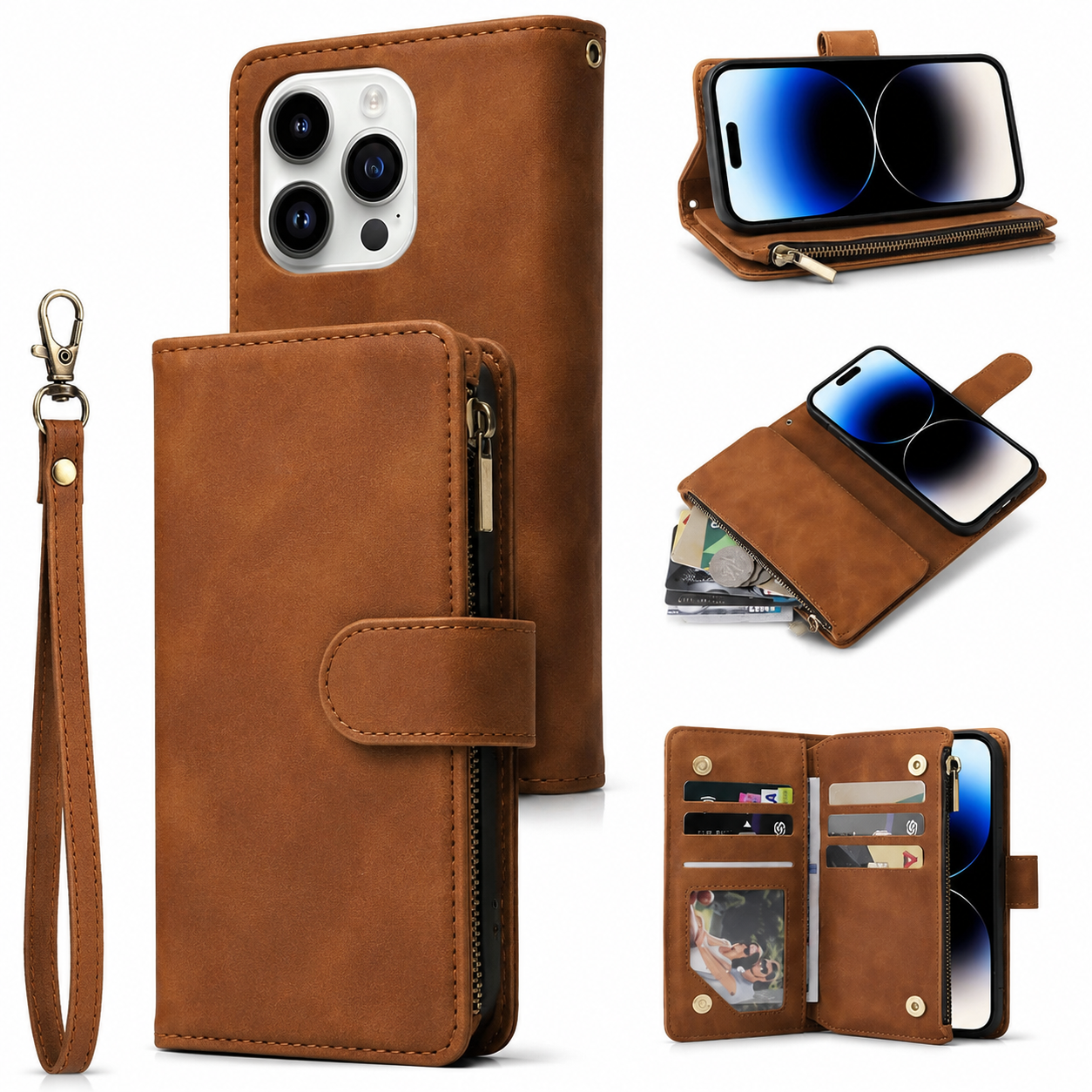 Premium iPhone Case MagSafe Compatible Leather Wallet Cover Card Holder Magnetic Closure Shockproof Protective Camera Lens Guard Slim Design