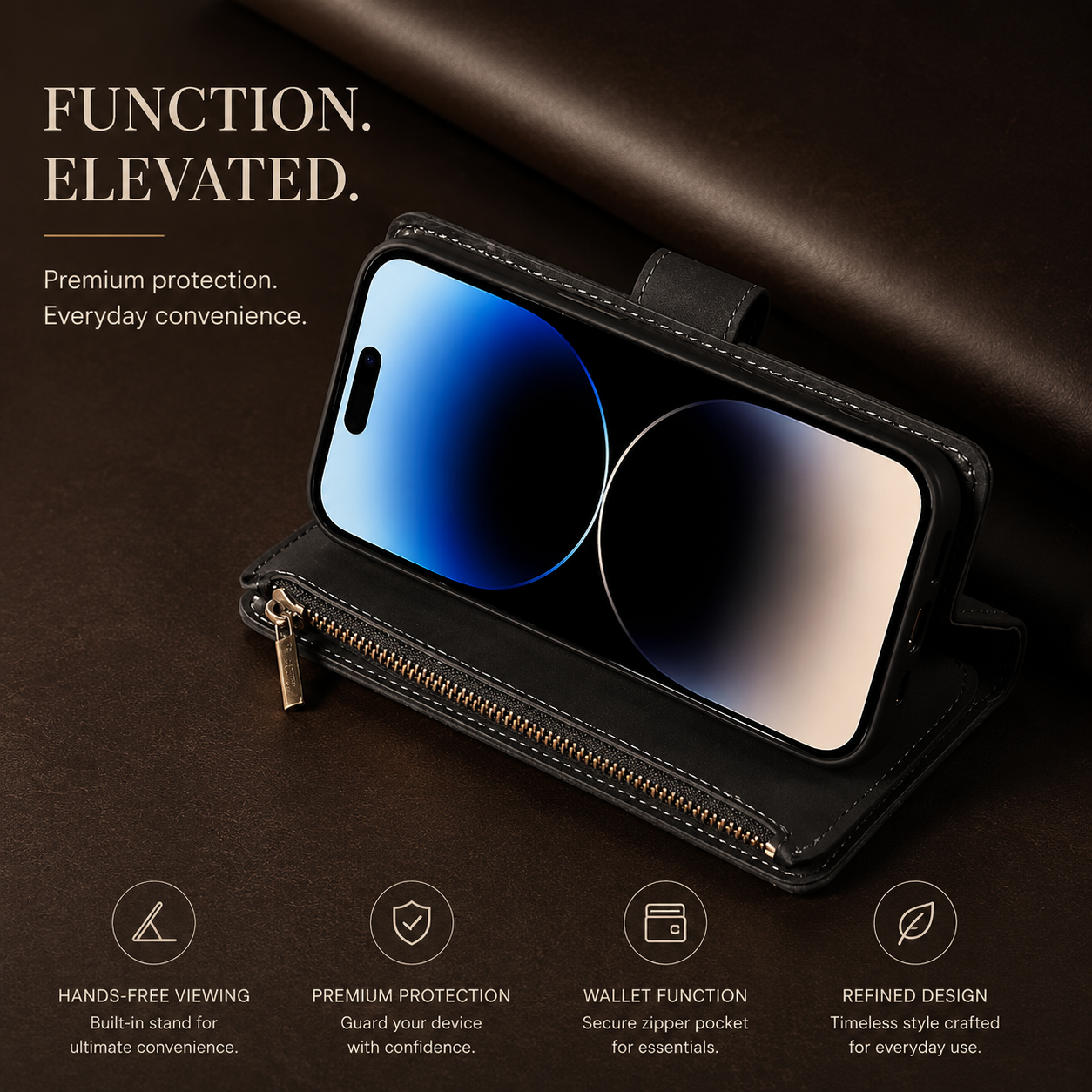 Premium iPhone Case MagSafe Compatible Leather Wallet Cover Card Holder Magnetic Closure Shockproof Protective Camera Lens Guard Slim Design