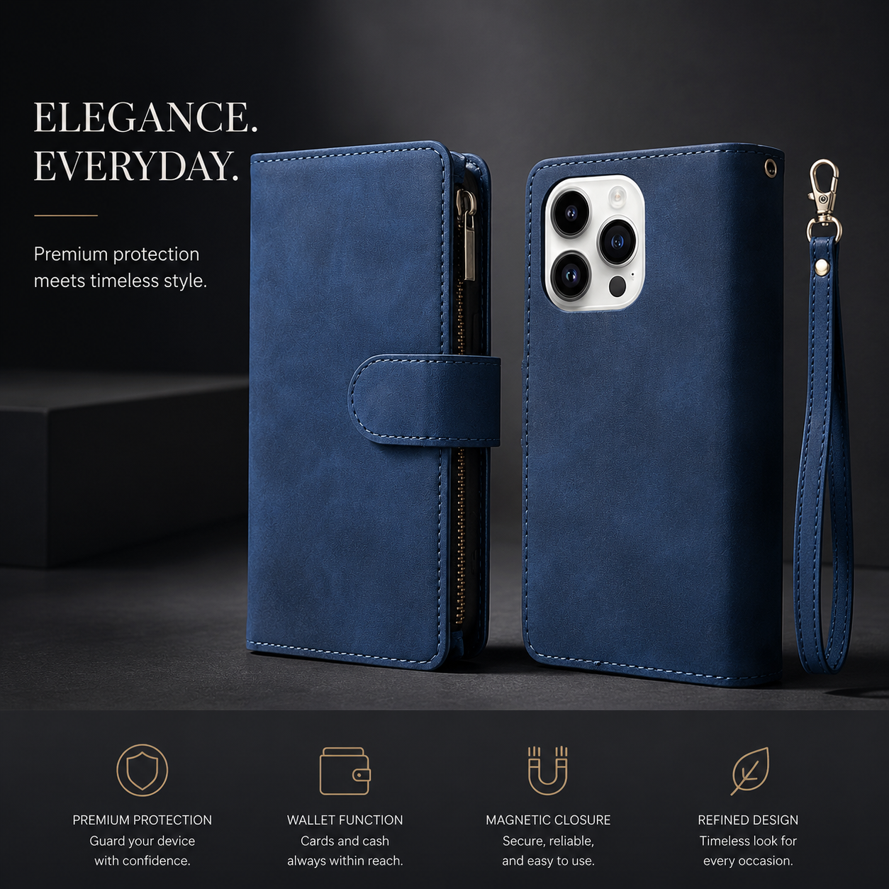 Premium iPhone Case MagSafe Compatible Leather Wallet Cover Card Holder Magnetic Closure Shockproof Protective Camera Lens Guard Slim Design