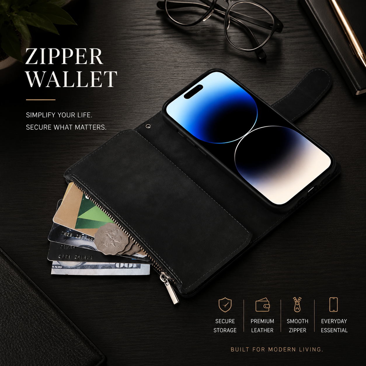 Premium iPhone Case MagSafe Compatible Leather Wallet Cover Card Holder Magnetic Closure Shockproof Protective Camera Lens Guard Slim Design