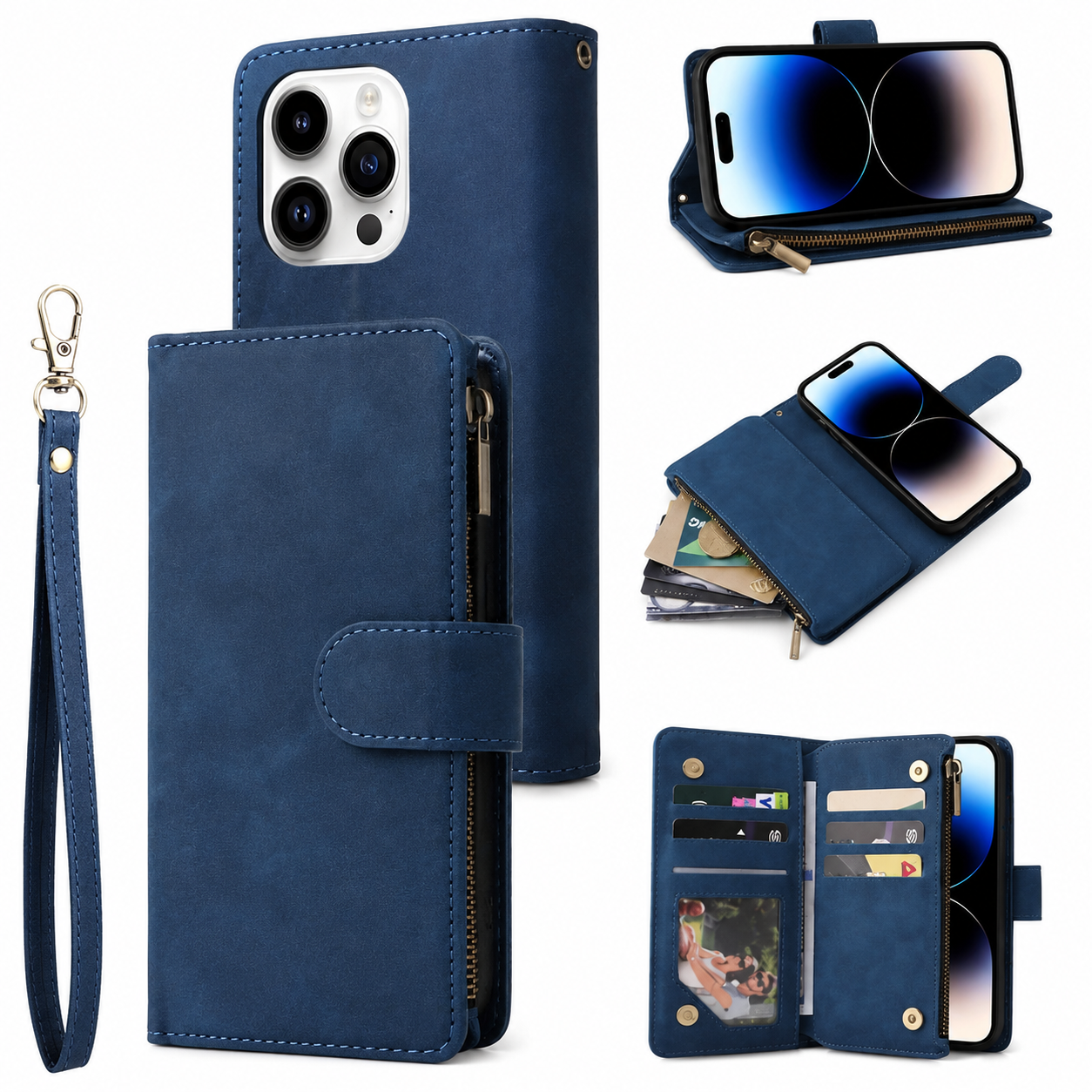 Premium iPhone Case MagSafe Compatible Leather Wallet Cover Card Holder Magnetic Closure Shockproof Protective Camera Lens Guard Slim Design