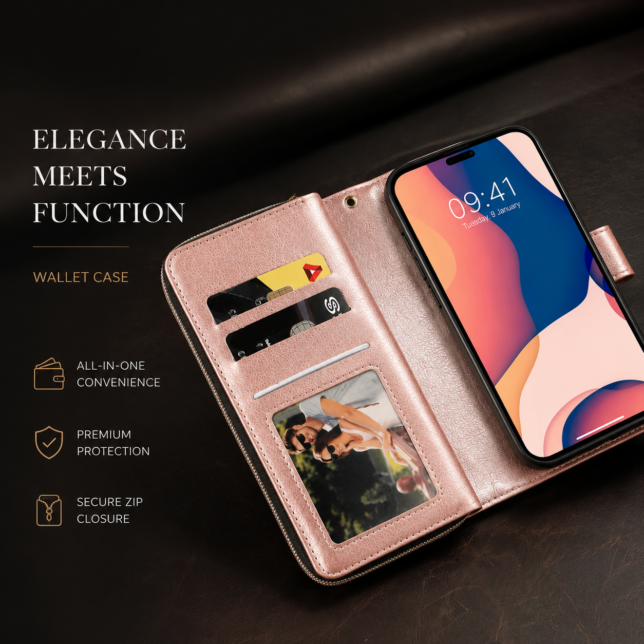 Premium iPhone Case MagSafe Compatible Leather Wallet Cover Card Holder Magnetic Closure Shockproof Protective Camera Lens Guard Slim Design