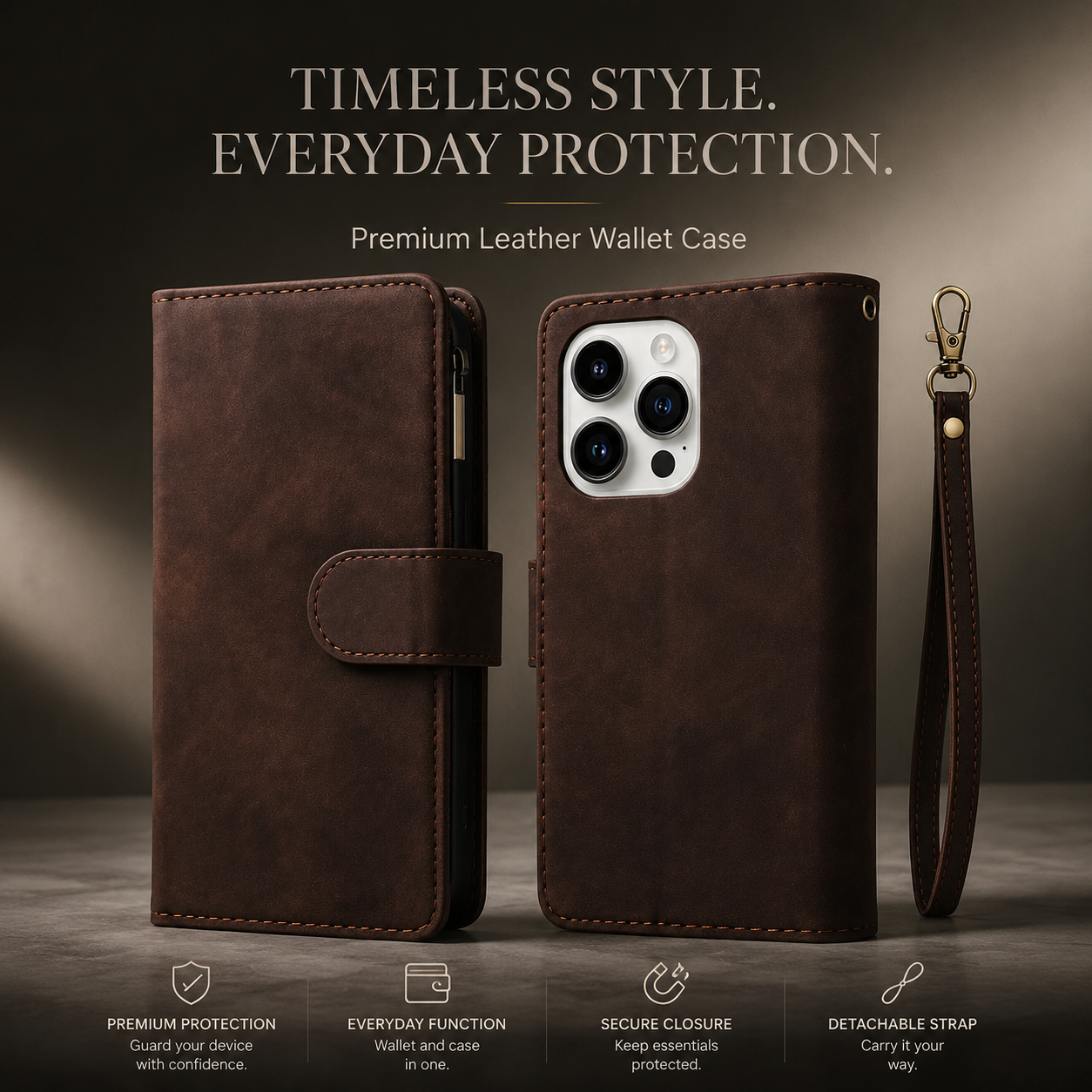 Premium iPhone Case MagSafe Compatible Leather Wallet Cover Card Holder Magnetic Closure Shockproof Protective Camera Lens Guard Slim Design