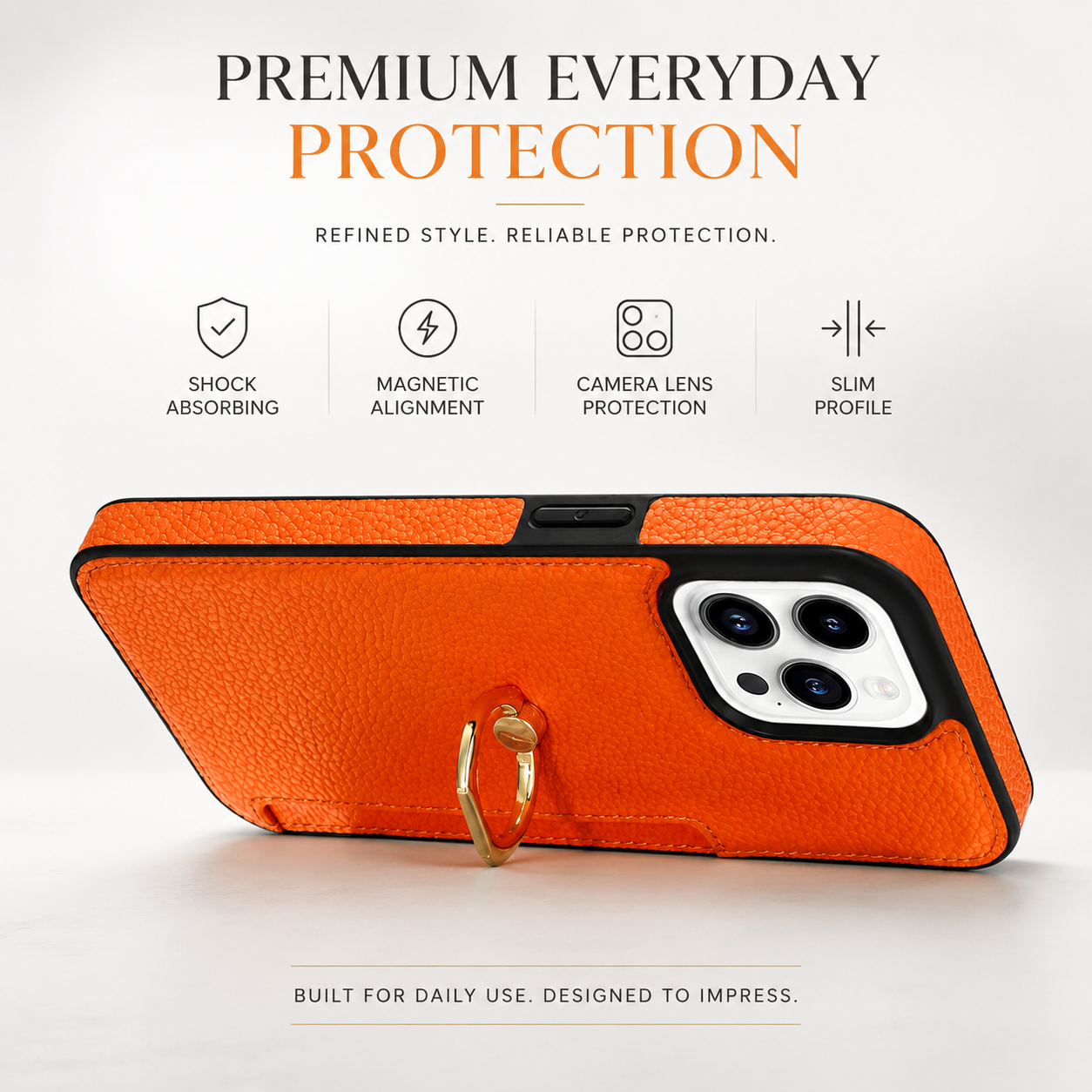 Premium iPhone Case MagSafe Compatible Leather Wallet Cover Card Holder Ring Stand Magnetic Shockproof Protective Camera Lens Protection Slim Design