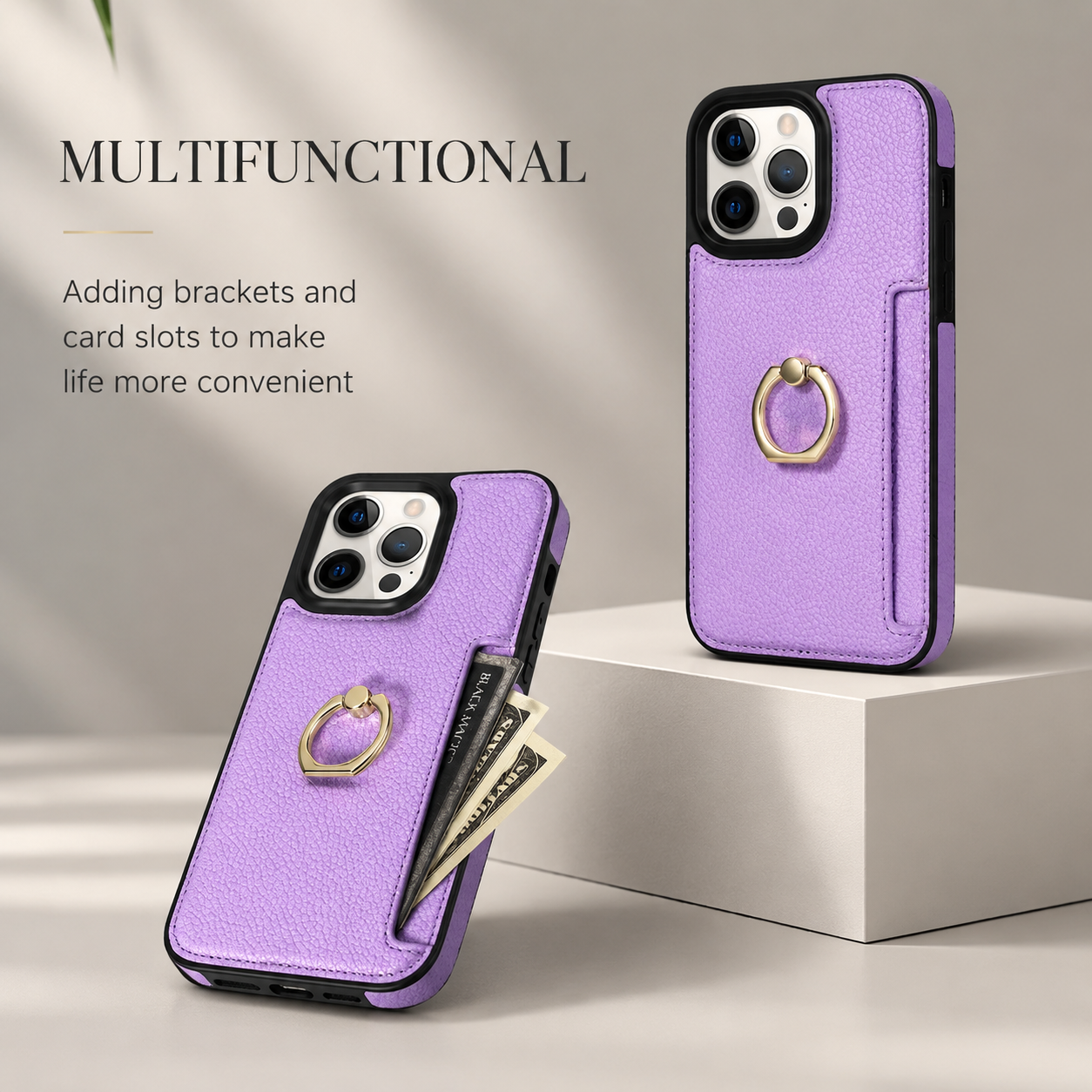Premium iPhone Case MagSafe Compatible Leather Wallet Cover Card Holder Ring Stand Magnetic Shockproof Protective Camera Lens Protection Slim Design