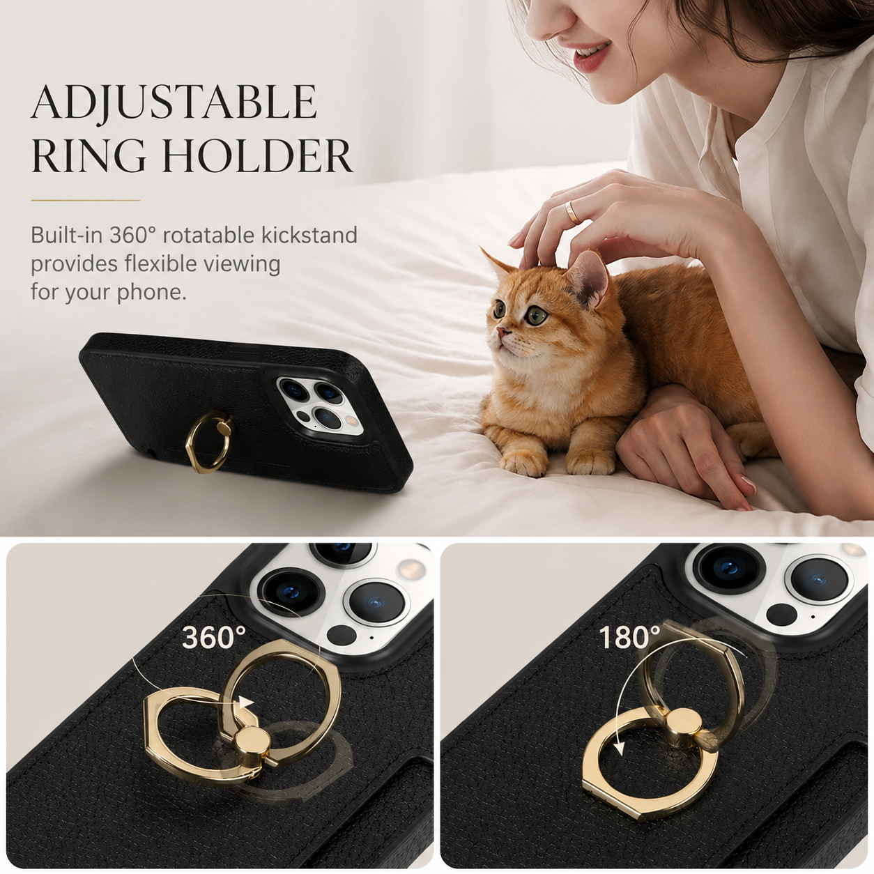 Premium iPhone Case MagSafe Compatible Leather Wallet Cover Card Holder Ring Stand Magnetic Shockproof Protective Camera Lens Protection Slim Design