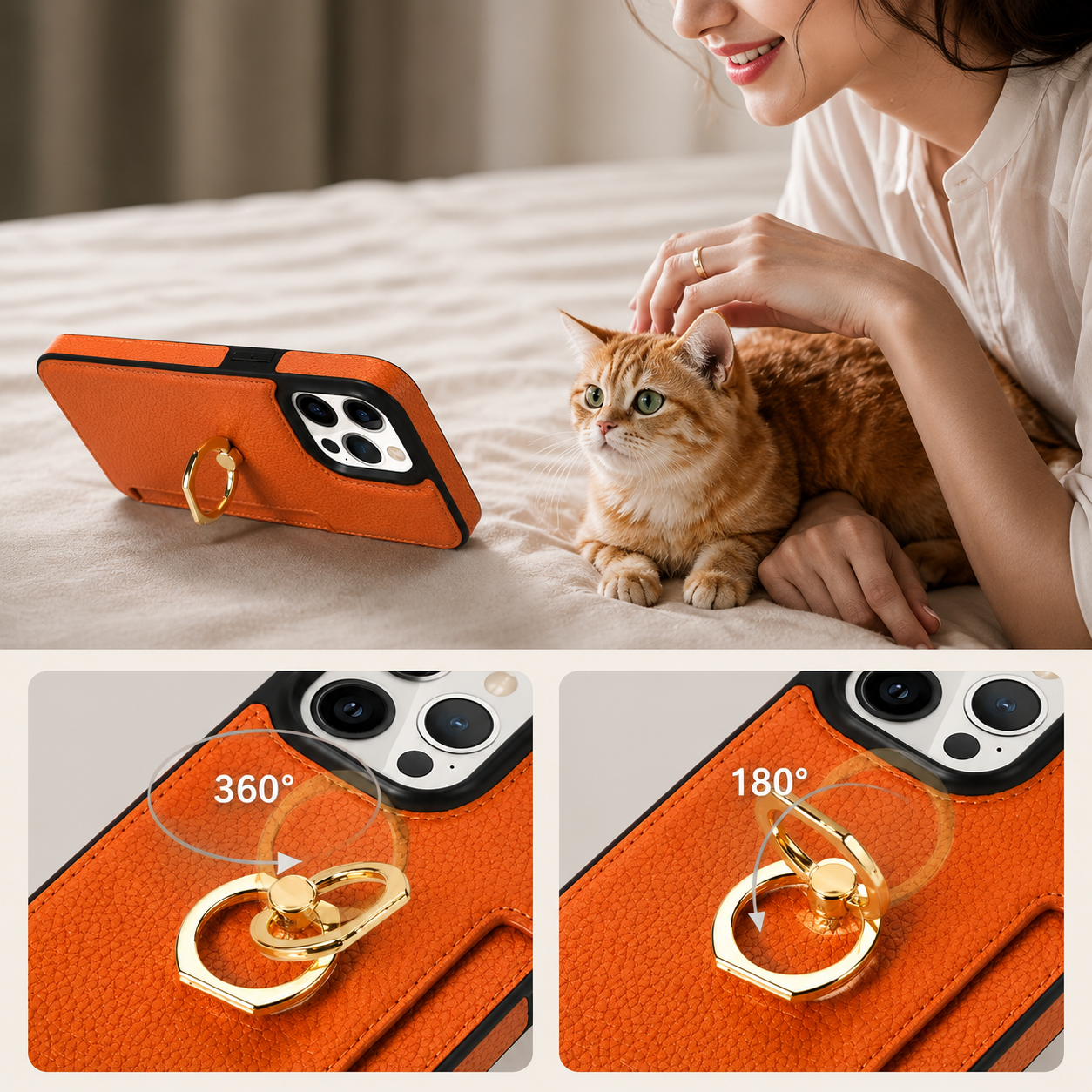 Premium iPhone Case MagSafe Compatible Leather Wallet Cover Card Holder Ring Stand Magnetic Shockproof Protective Camera Lens Protection Slim Design
