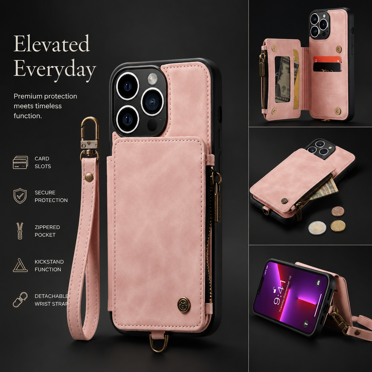 Premium iPhone Case MagSafe Compatible Leather Wallet Cover Card Holder Stand Magnetic Shockproof Protective Camera Lens Protection Slim Design