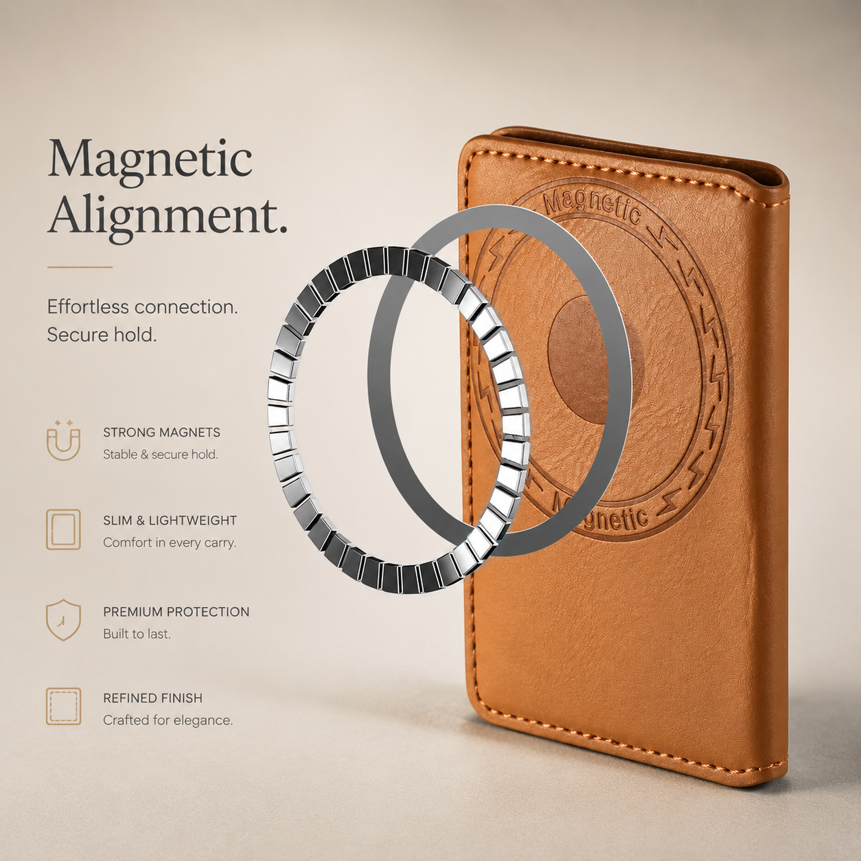 Premium iPhone Case MagSafe Compatible Leather Wallet Cover Magnetic Card Holder Shockproof Protective Camera Lens Guard Slim Design