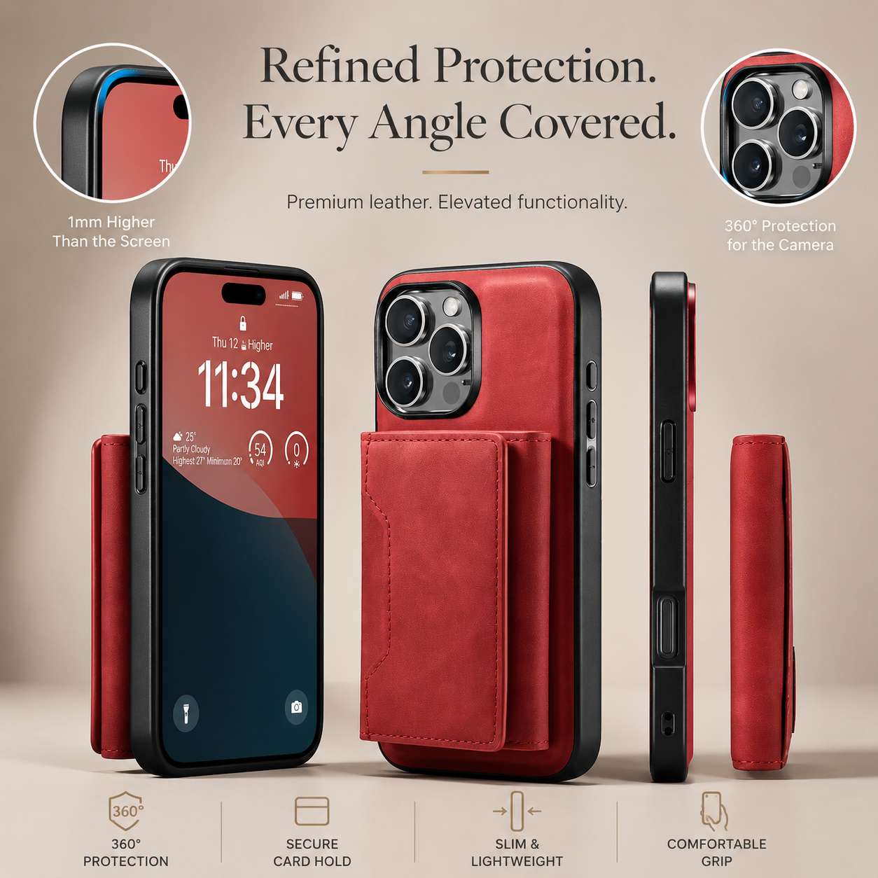 Premium iPhone Case MagSafe Compatible Leather Wallet Cover Magnetic Card Holder Shockproof Protective Camera Lens Guard Slim Design
