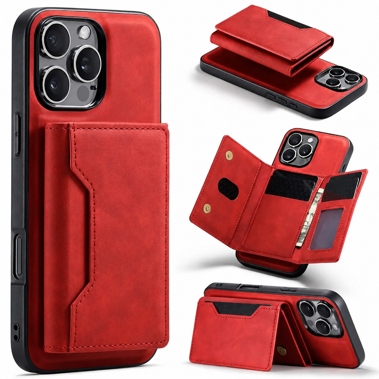 Premium iPhone Case MagSafe Compatible Leather Wallet Cover Magnetic Card Holder Shockproof Protective Camera Lens Guard Slim Design