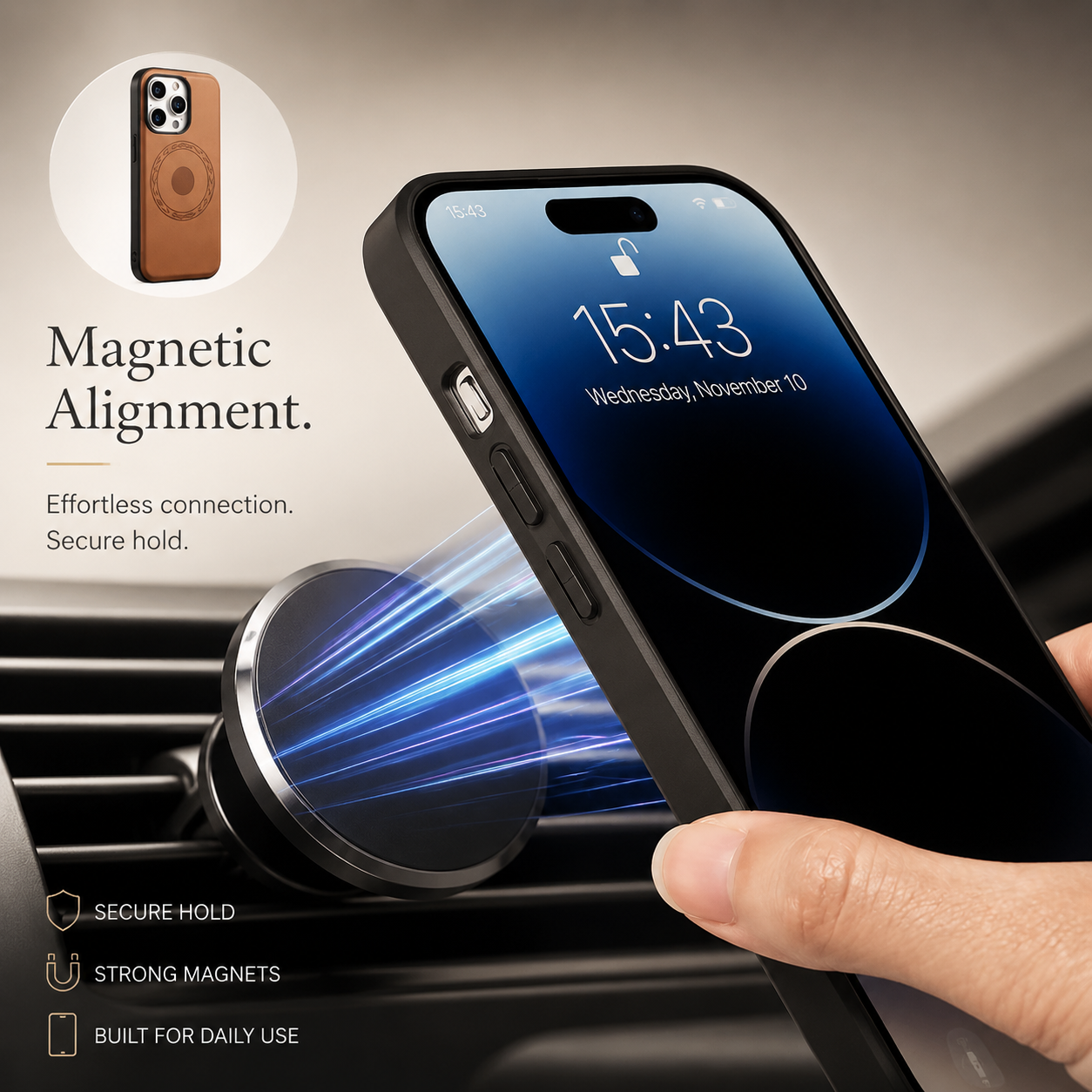 Premium iPhone Case MagSafe Compatible Leather Wallet Cover Magnetic Card Holder Shockproof Protective Camera Lens Guard Slim Design