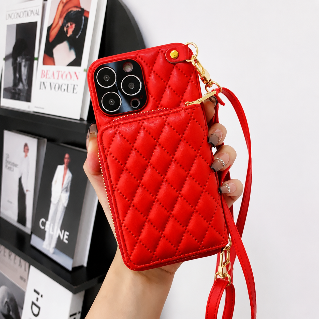 Premium iPhone Case MagSafe Compatible Leather Zipper Wallet Cover Crossbody Strap Card Holder Magnetic Shockproof Camera Lens Protection Slim Design
