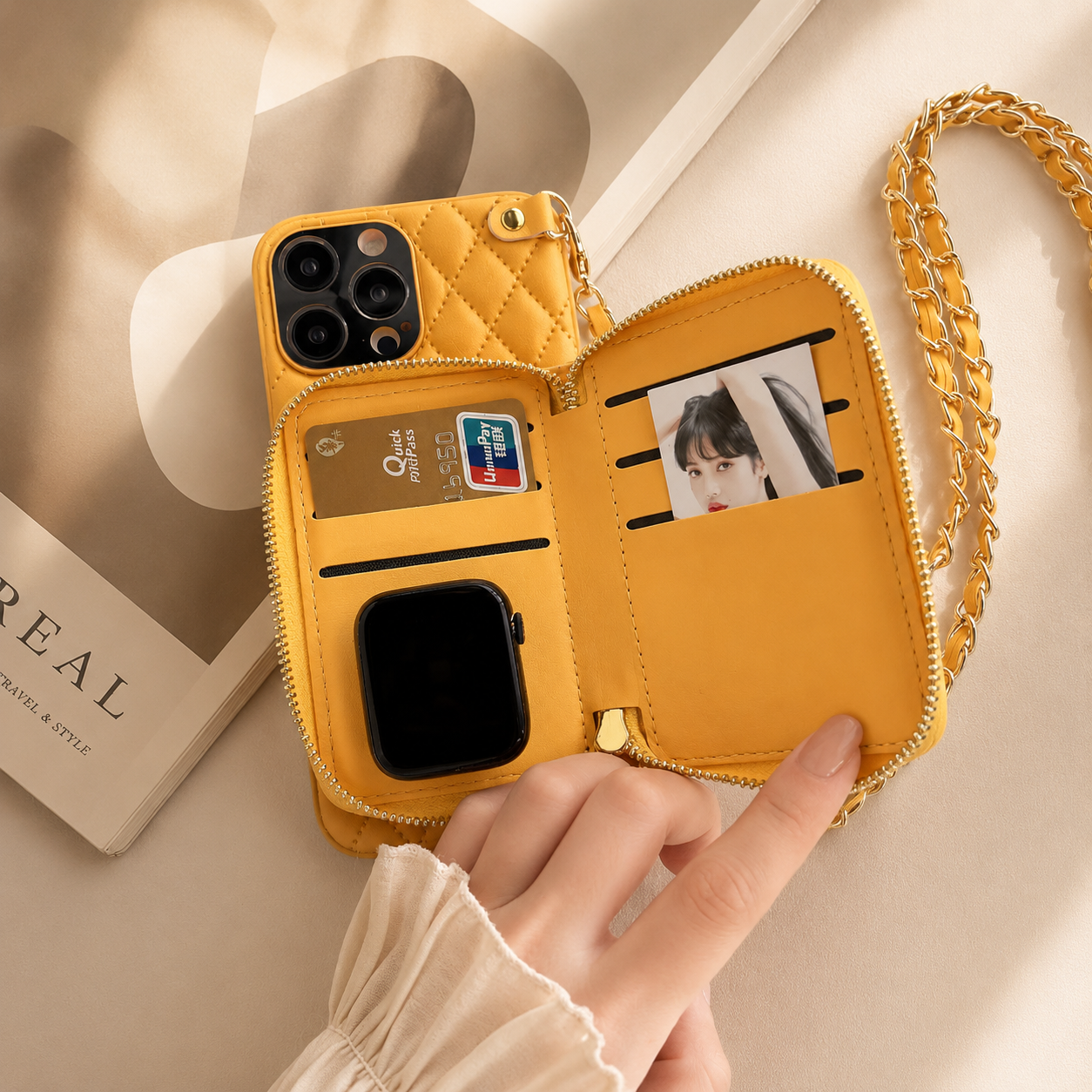 Premium iPhone Case MagSafe Compatible Leather Zipper Wallet Cover Crossbody Strap Card Holder Magnetic Shockproof Camera Lens Protection Slim Design