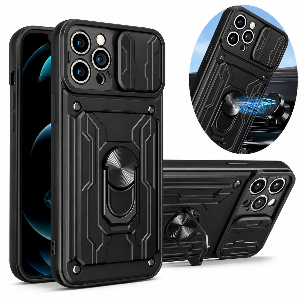 Premium iPhone Case MagSafe Compatible Liquid Silicone Wallet Cover Card Holder Ring Stand Magnetic Shockproof Protective Camera Lens Protection Slim Design