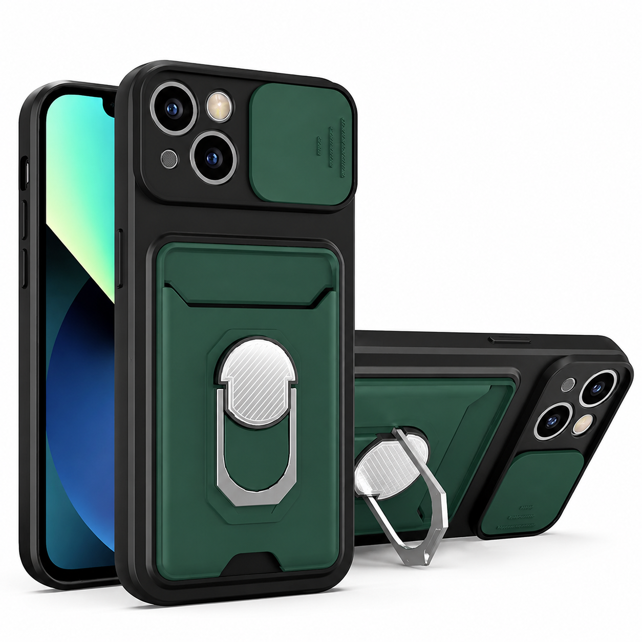 Premium iPhone Case MagSafe Compatible Liquid Silicone Wallet Cover Card Holder Ring Stand Magnetic Shockproof Protective Camera Lens Protection Slim Design