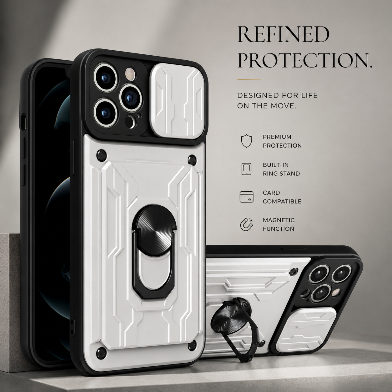 Premium iPhone Case MagSafe Compatible Liquid Silicone Wallet Cover Card Holder Ring Stand Magnetic Shockproof Protective Camera Lens Protection Slim Design