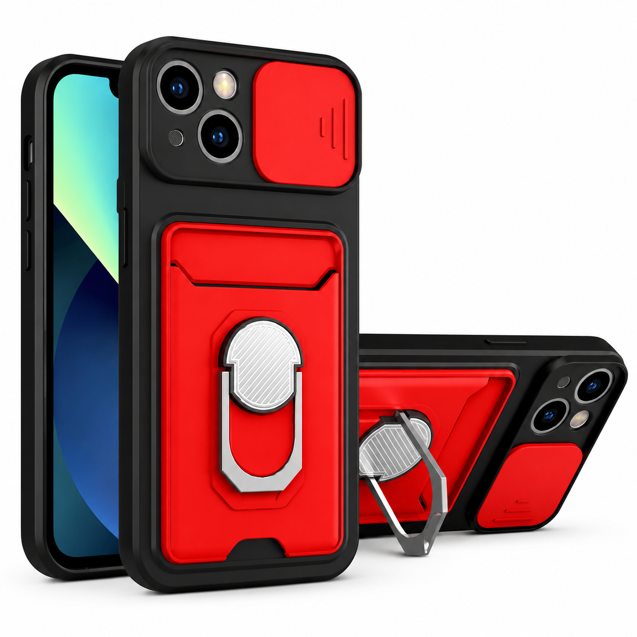 Premium iPhone Case MagSafe Compatible Liquid Silicone Wallet Cover Card Holder Ring Stand Magnetic Shockproof Protective Camera Lens Protection Slim Design
