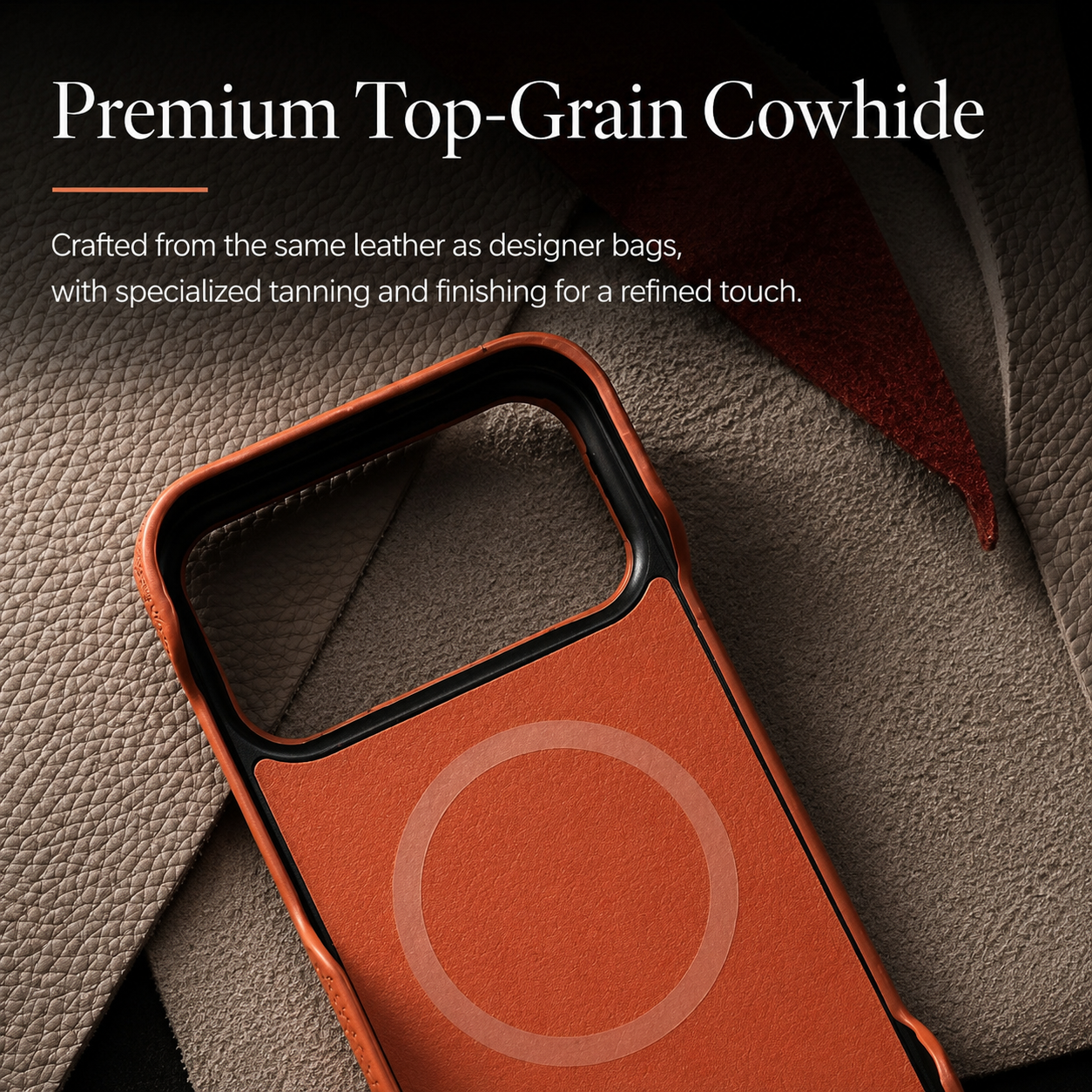 Premium iPhone Case MagSafe Compatible Lychee Cowhide Leather Luxury PC Shockproof Protective Cover Slim Full Coverage Magnetic Back Case