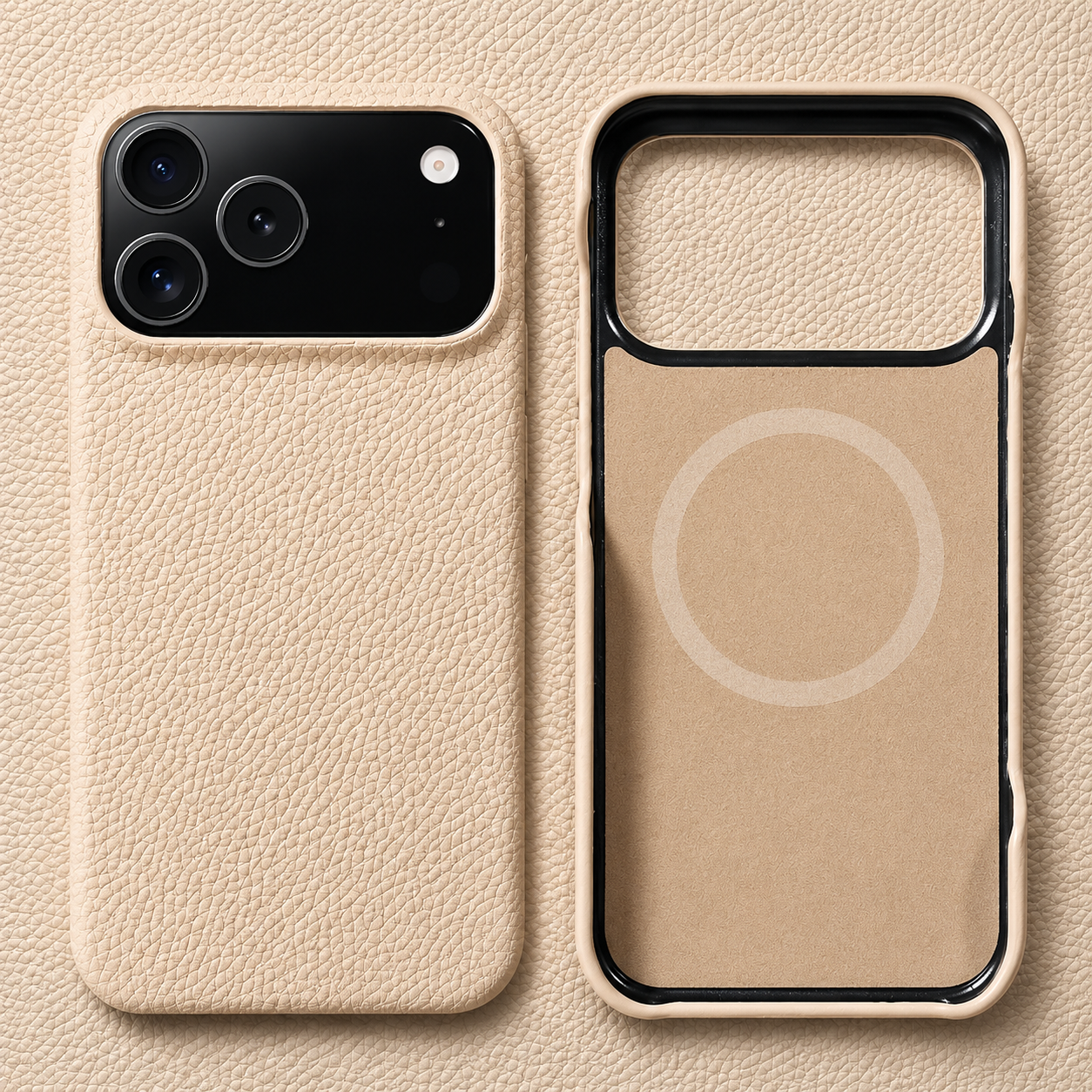 Premium iPhone Case MagSafe Compatible Lychee Cowhide Leather Luxury PC Shockproof Protective Cover Slim Full Coverage Magnetic Back Case
