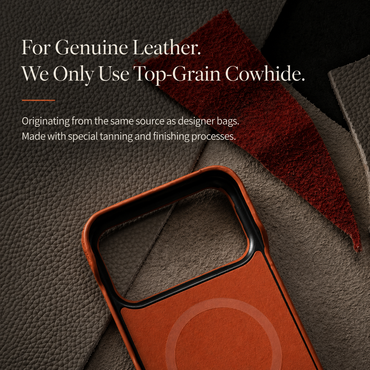 Premium iPhone Case MagSafe Compatible Lychee Cowhide Leather PC Shockproof Luxury Protective Cover Handmade Full Coverage Magnetic Back Design