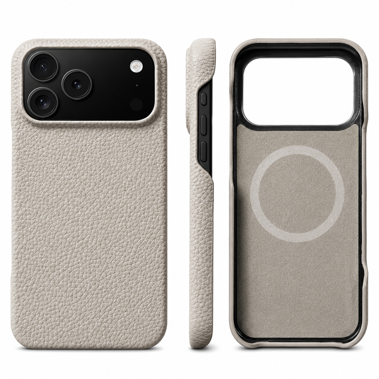 Premium iPhone Case MagSafe Compatible Lychee Cowhide Leather PC Shockproof Luxury Protective Cover Handmade Full Coverage Magnetic Back Design