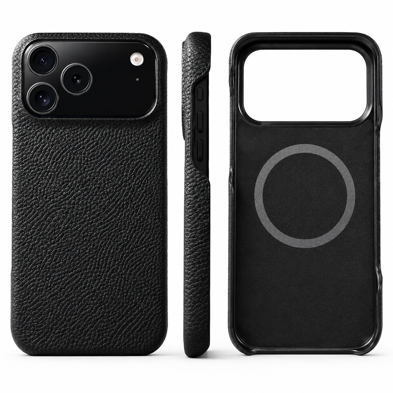 Premium iPhone Case MagSafe Compatible Lychee Cowhide Leather PC Shockproof Luxury Protective Cover Handmade Full Coverage Magnetic Back Design