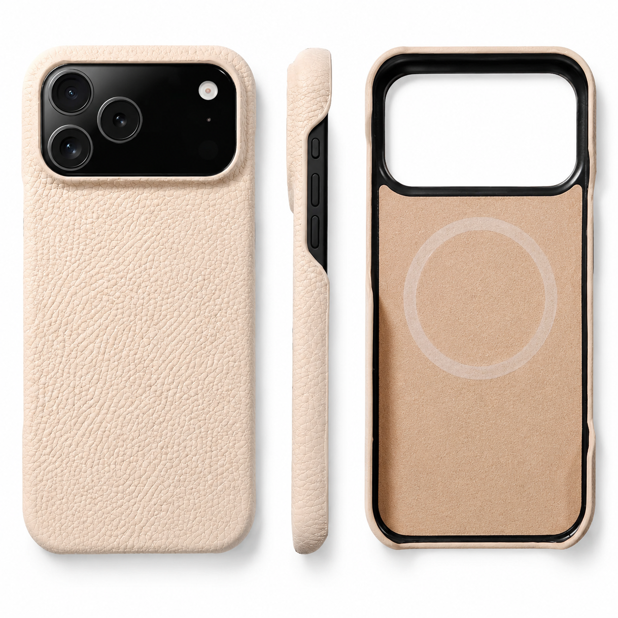 Premium iPhone Case MagSafe Compatible Lychee Cowhide Leather PC Shockproof Luxury Protective Cover Handmade Full Coverage Magnetic Back Design